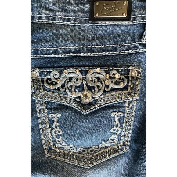 EARL Blue Stretch Denim Bootcut Jeans Embellished Pockets Women’s Size 12 - Picture 5 of 5